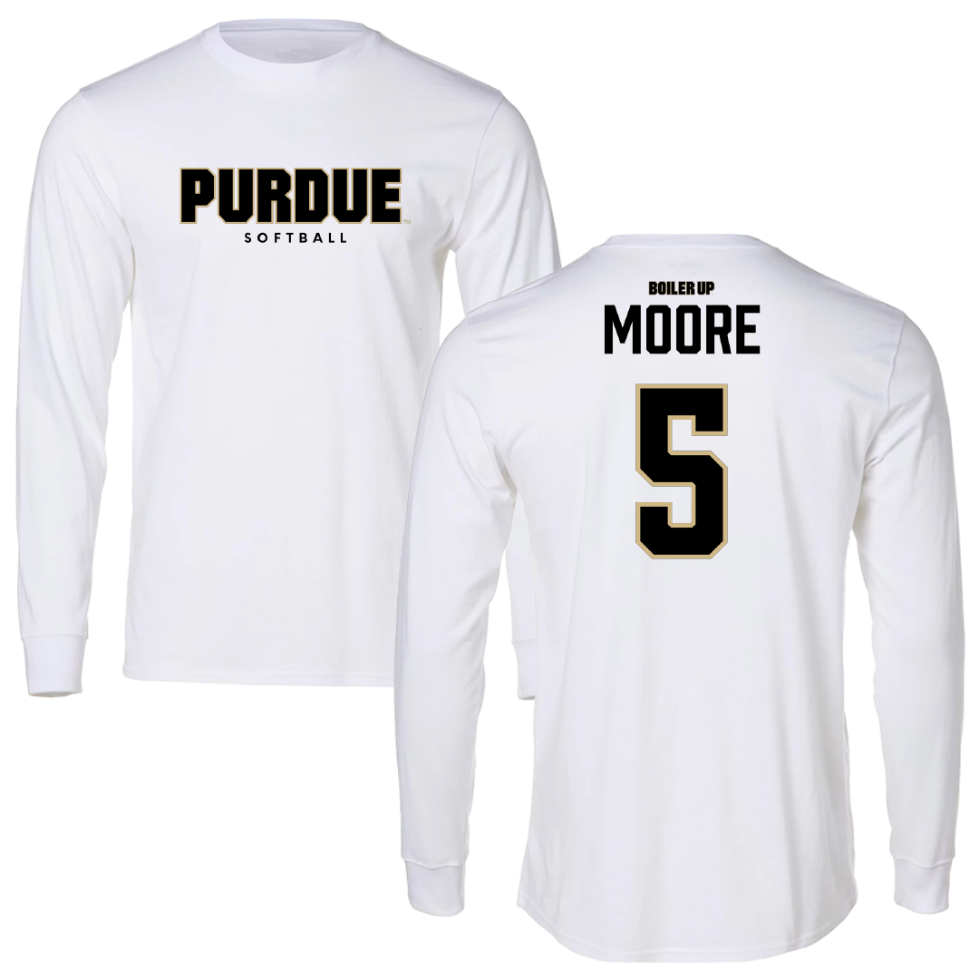 Purdue University Softball White Performance Long Sleeve - #5 Anna Moore