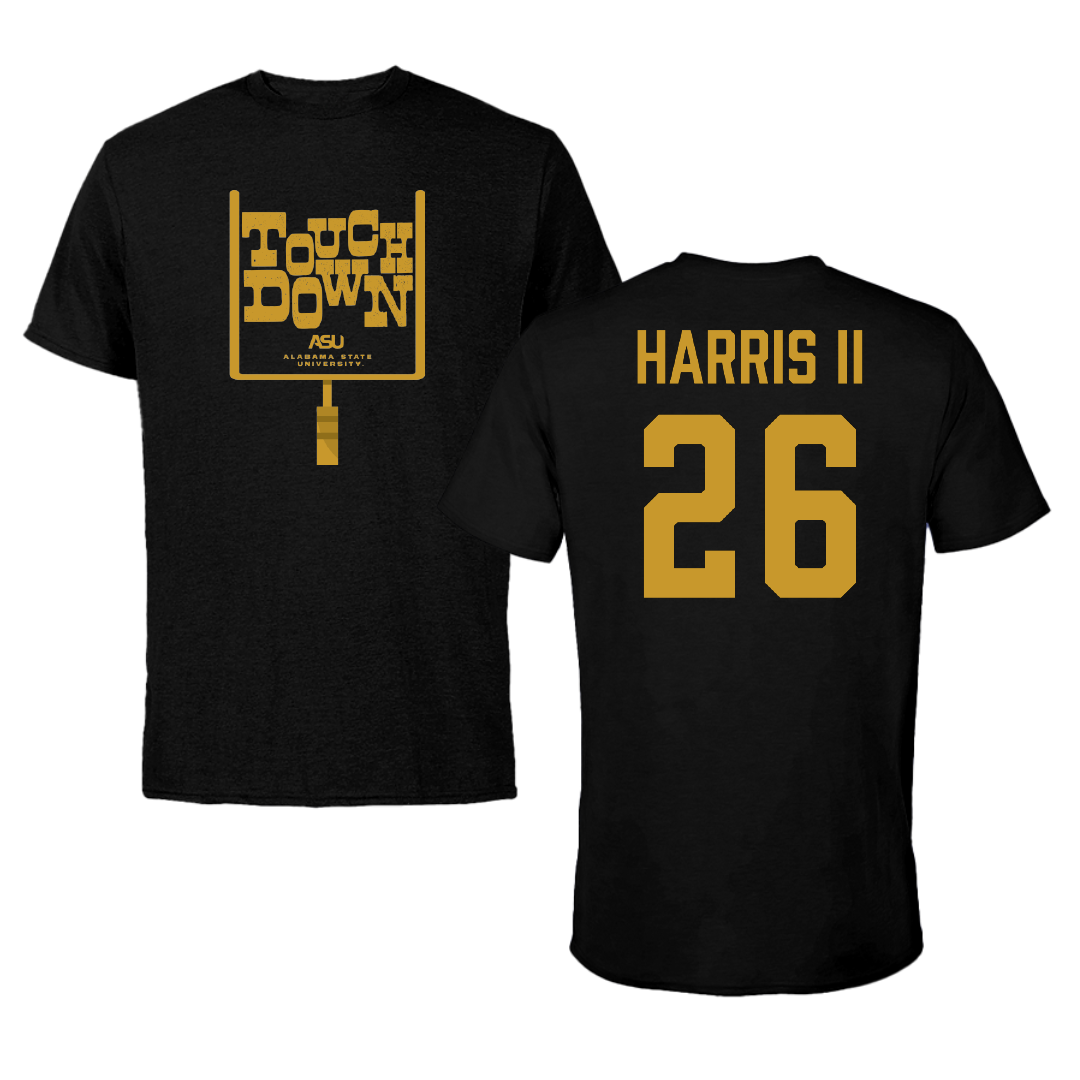 Alabama State University Football Black Touchdown Tee - #26 Marcus Harris II