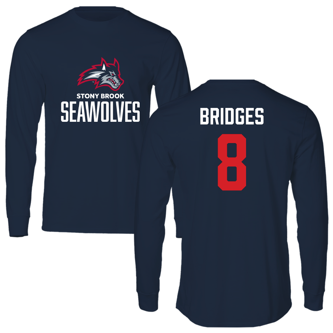 Stony Brook University Baseball Navy Long Sleeve - #8 Reilly Bridges