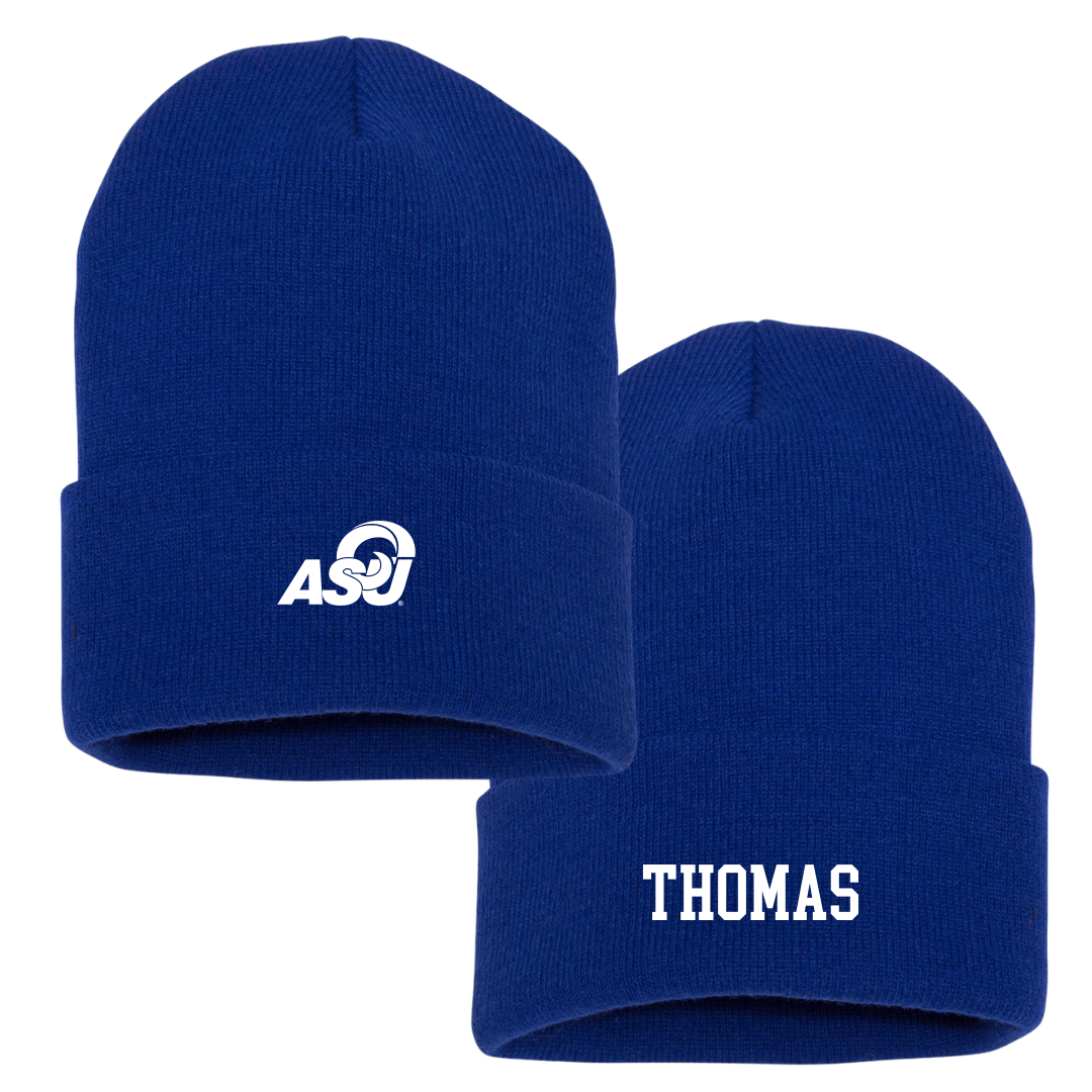 Angelo State University Football Blue Beanie - #22 Donovan Thomas