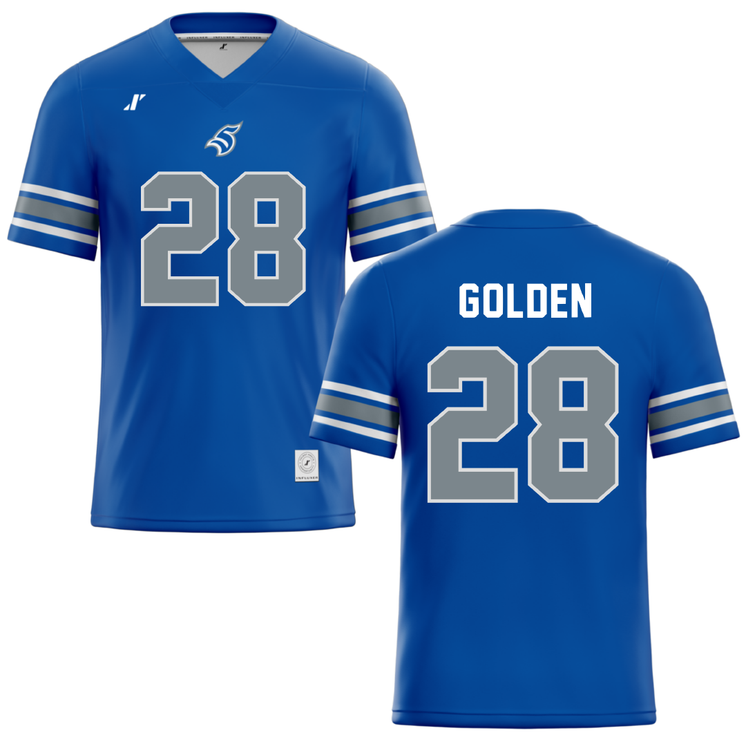 Thomas More University Blue Football Jersey - #28 Ethan Golden
