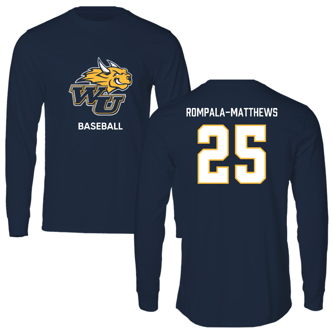 Webster University Baseball Navy Performance Long Sleeve - #25 Elijah Rompala-Matthews