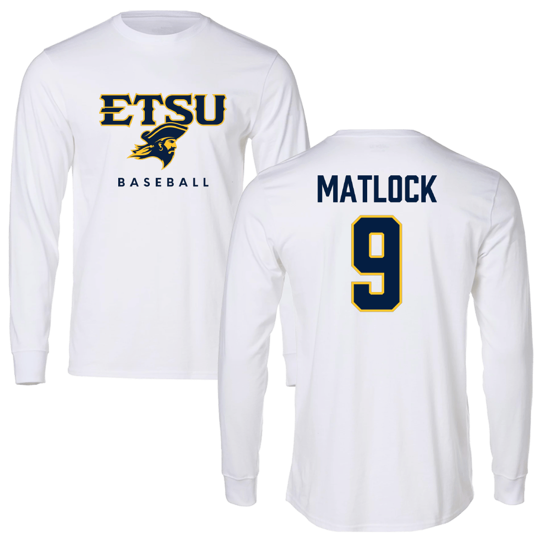 East Tennessee State University Baseball White Long Sleeve - #9 Luke Matlock