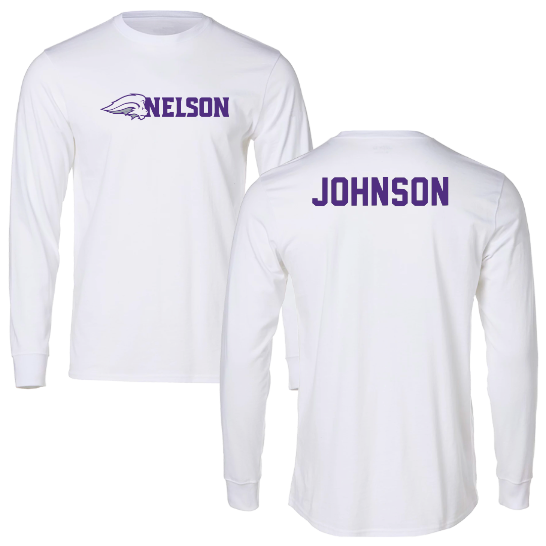 Nelson University TF and XC White Performance Long Sleeve - Jaleel Johnson