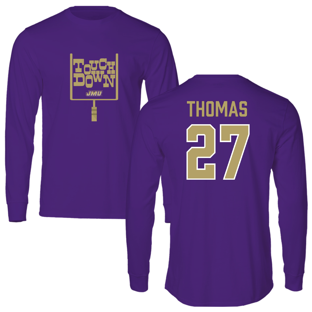 James Madison University Football Purple Touchdown Performance Long Sleeve - #27 Jacob Thomas