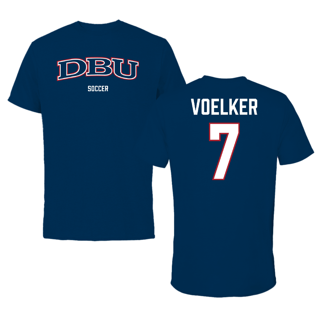 Dallas Baptist University Soccer (M) Navy Tee - #7 Peyton Voelker