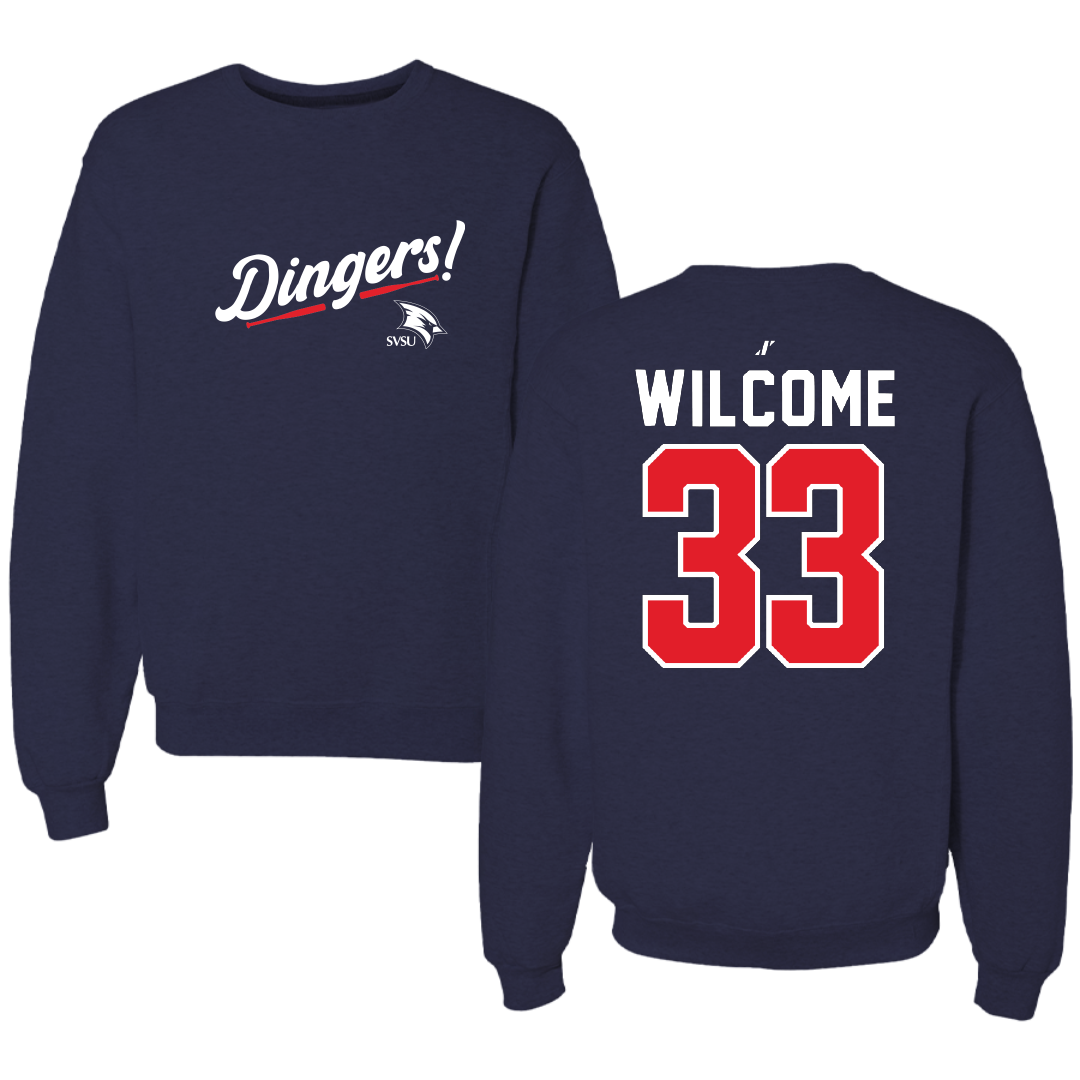 Saginaw Valley State University Baseball Navy Dingers Crewneck - #33 Daniel Wilcome