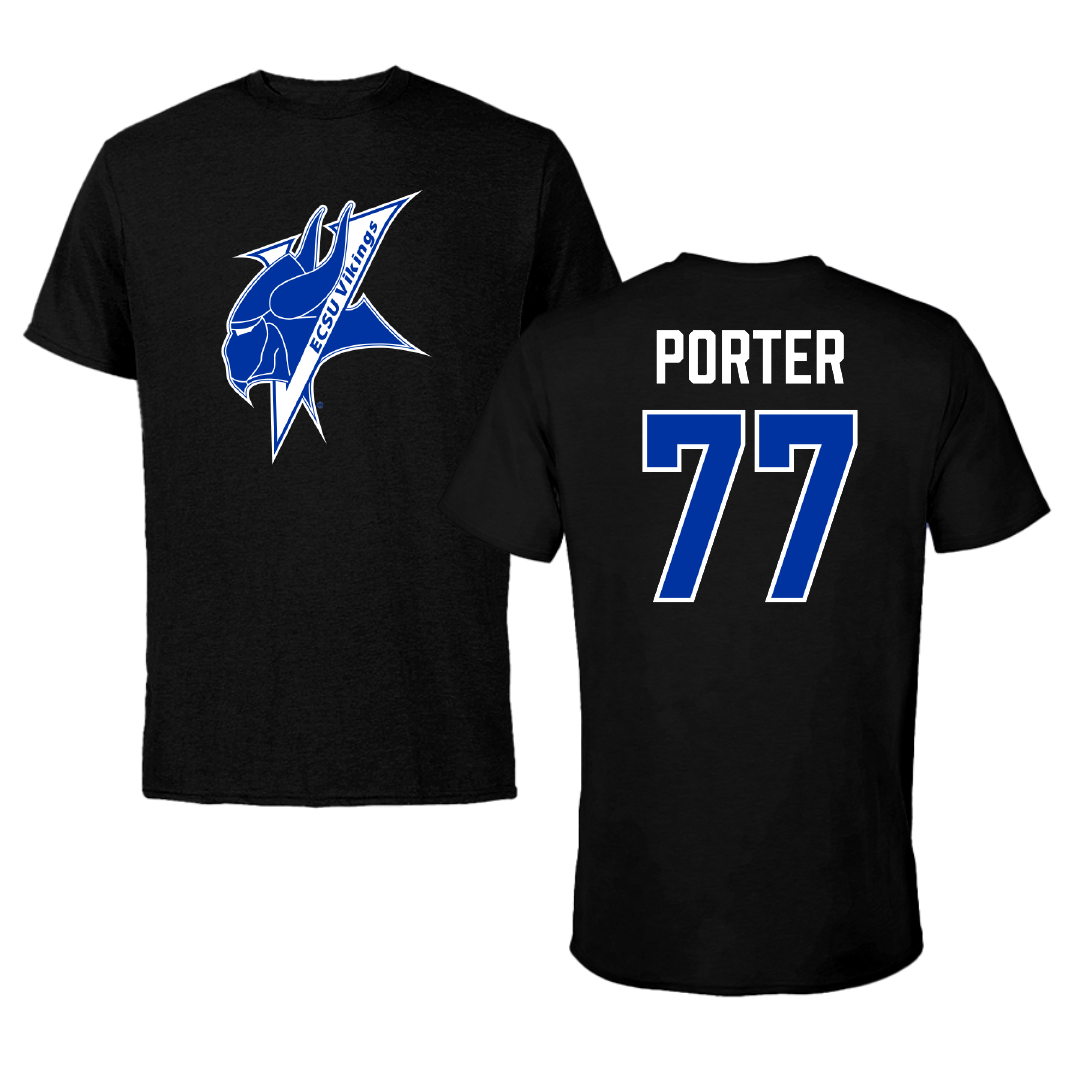 Elizabeth City State University Football Black Performance Tee - #77 Daishaun Porter