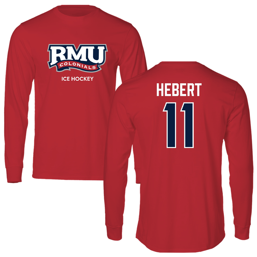 Robert Morris University Ice Hockey (M) Red Performance Long Sleeve - #11 Cameron Hebert