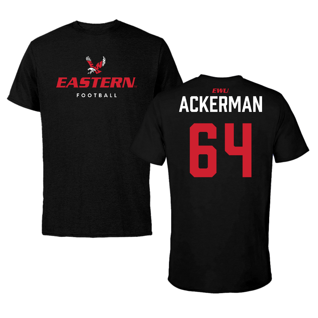 Eastern Washington University Football Black Eastern Performance Tee - #64 Brady Ackerman