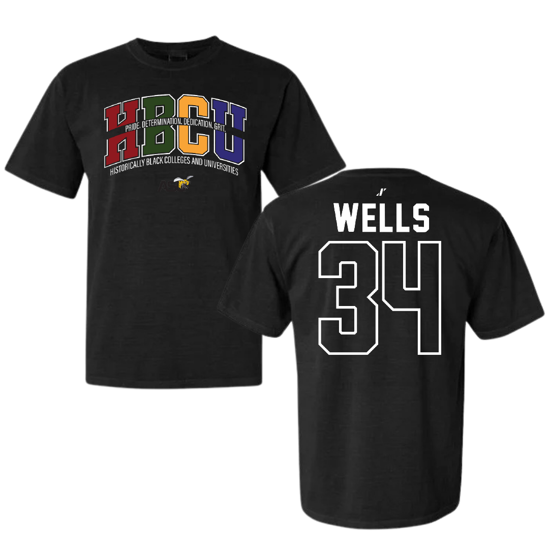 Alabama State University Baseball Black HBCU Comfort Colors Tee - #34 Andrew Wells