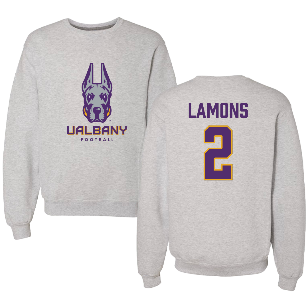 University at Albany Football Gray Crewneck - #2 Rahshan LaMons