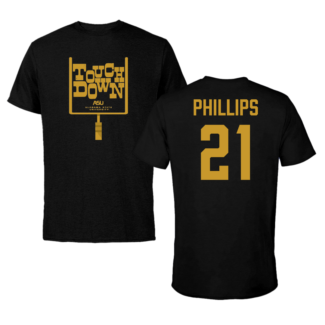 Alabama State University Football Black Touchdown Tee - #21 Tre Phillips
