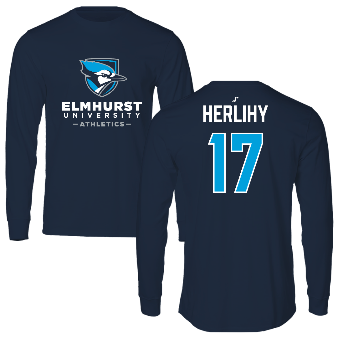 Elmhurst University Soccer Navy Performance Long Sleeve - #17 Emily Herlihy