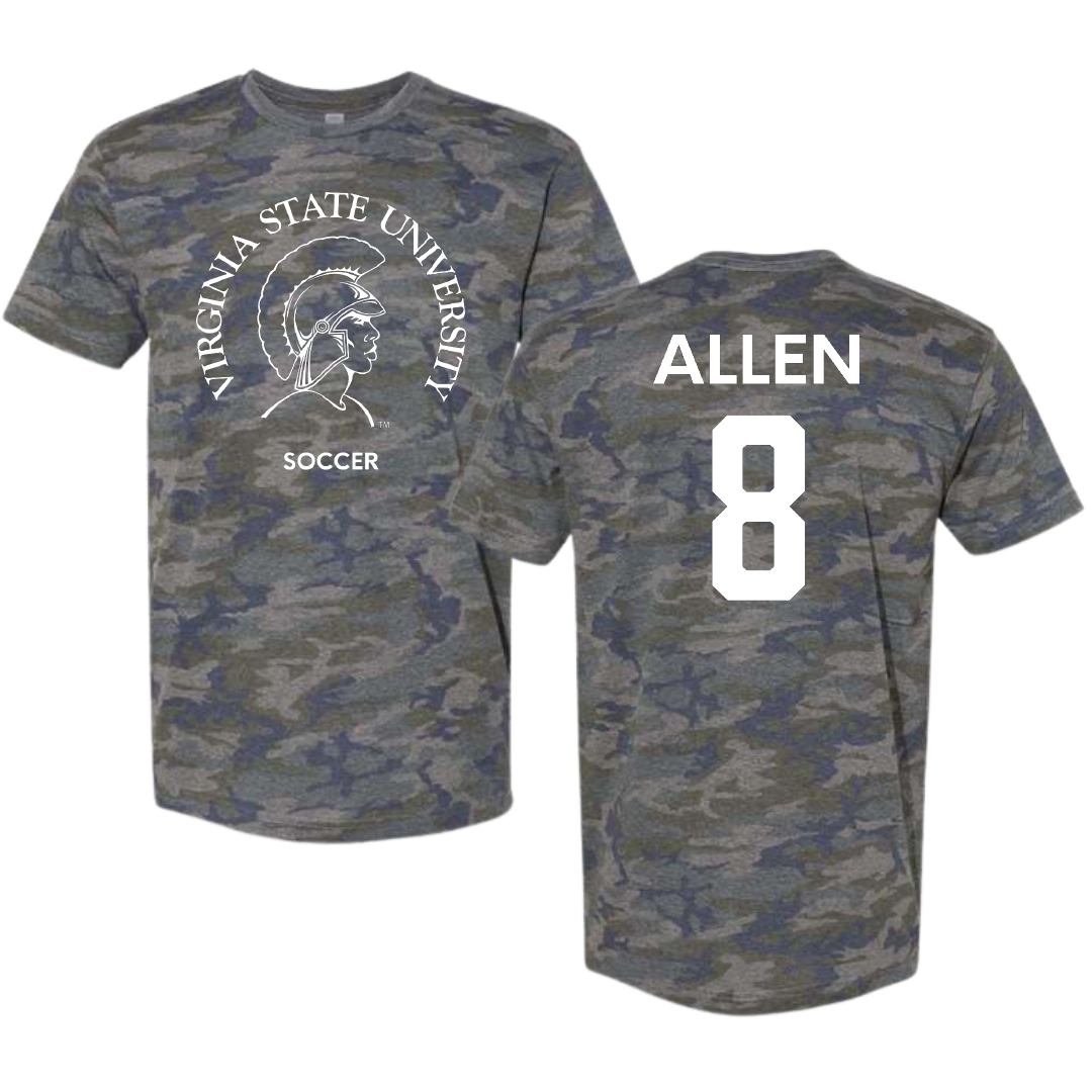 Virginia State University Soccer (M) Vintage Camo Tee - #8 Benjamin Allen