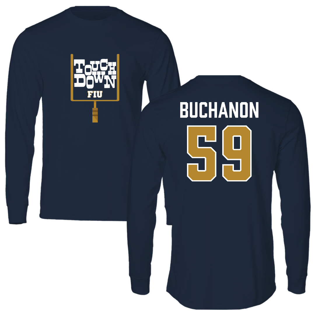 Florida International University Football Navy Touchdown Long Sleeve - #59 Jaheim Buchanon
