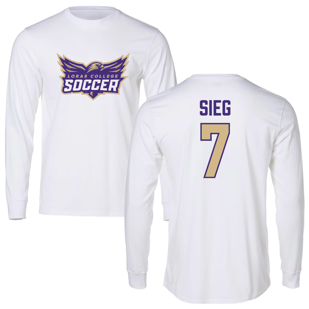 Loras College Soccer (M) White Soccer Performance Long Sleeve - #7 Charlie Sieg