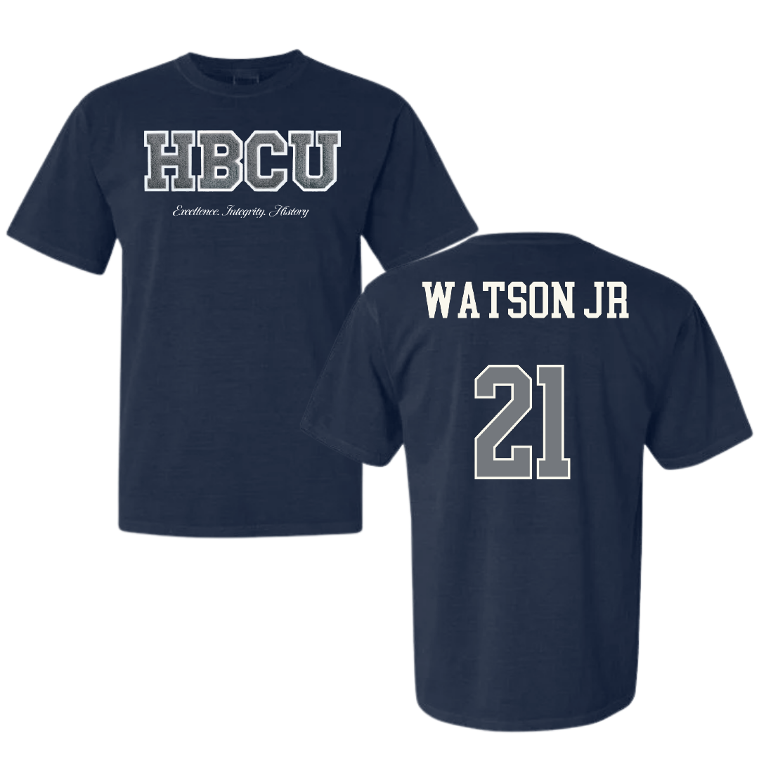 Jackson State University Basketball (M) Navy HBCU Varsity Comfort Colors Tee - #21 Marcus Watson Jr