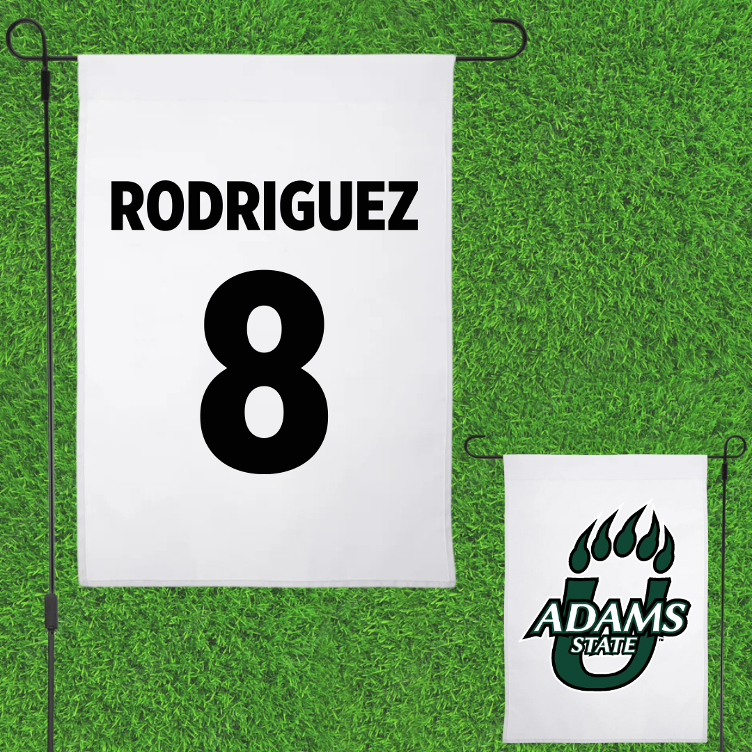 Adams State University Football White Garden Flag - #8 Benjamin Rodriguez