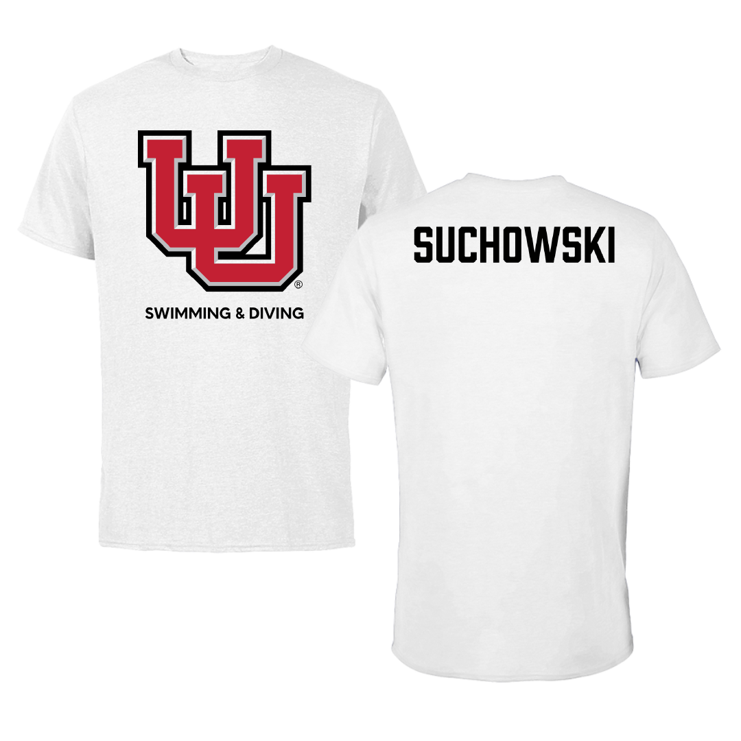 University of Utah Swimming & Diving White Performance Tee - Jake Suchowski