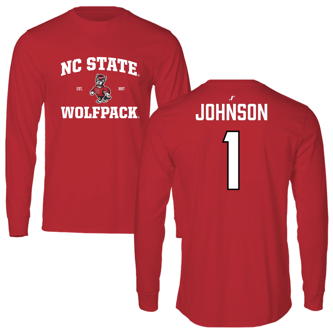 North Carolina State University Baseball Red General Long Sleeve - #1 Rett Johnson