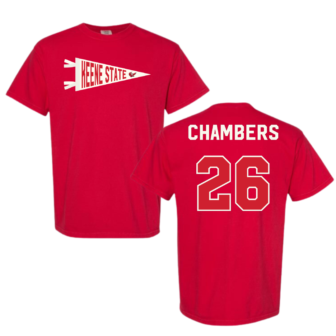 Keene State College Soccer Red Pennant Comfort Colors Tee - #26 Dylan Chambers
