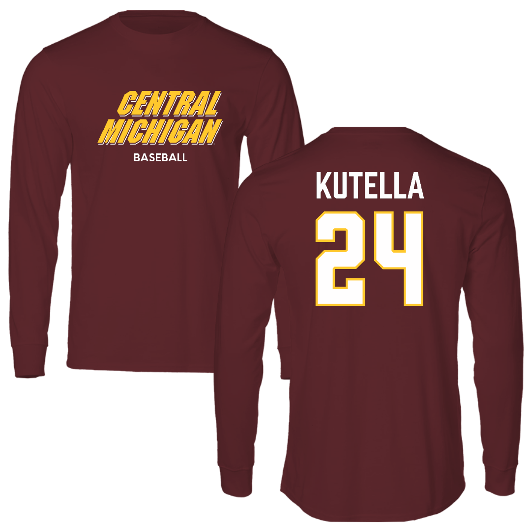 Central Michigan University Baseball Maroon Performance Long Sleeve - #24 Jake Kutella