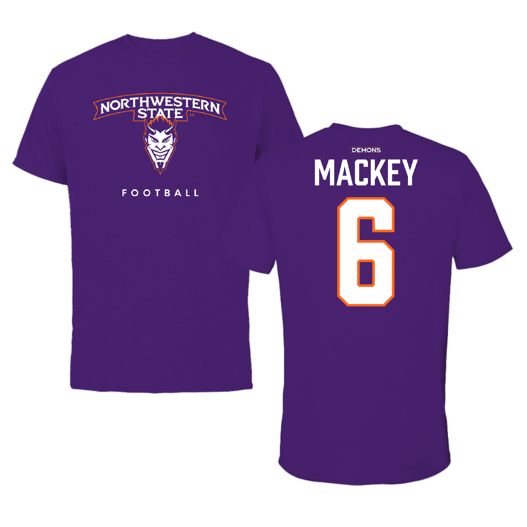 Northwestern State University Football Purple Mascot Tee - #6 Kaden Mackey