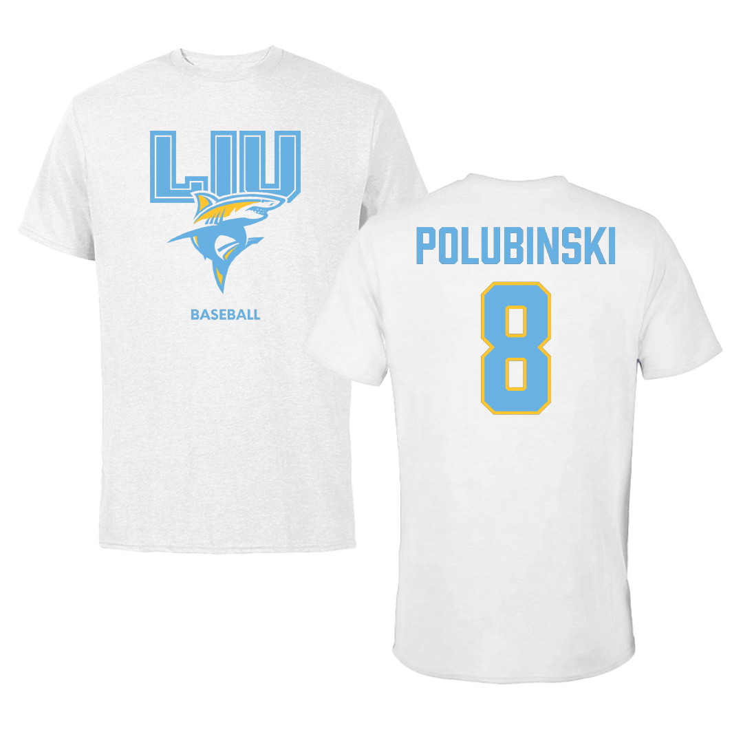 Long Island University Baseball White Performance Tee - #8 Mike Polubinski