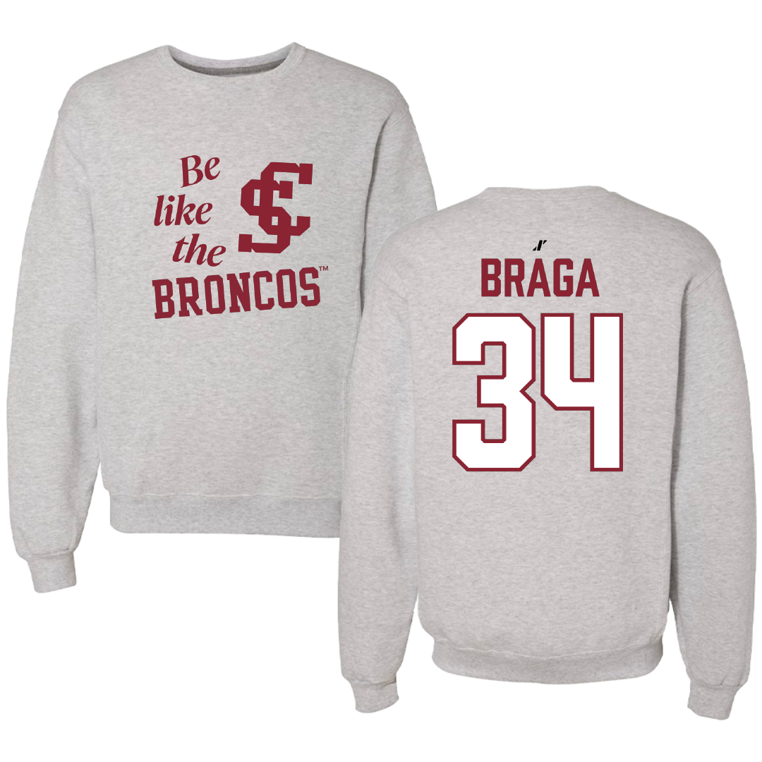Santa Clara University Baseball Light Gray Be Like Us Crewneck - #34 Vincent Braga