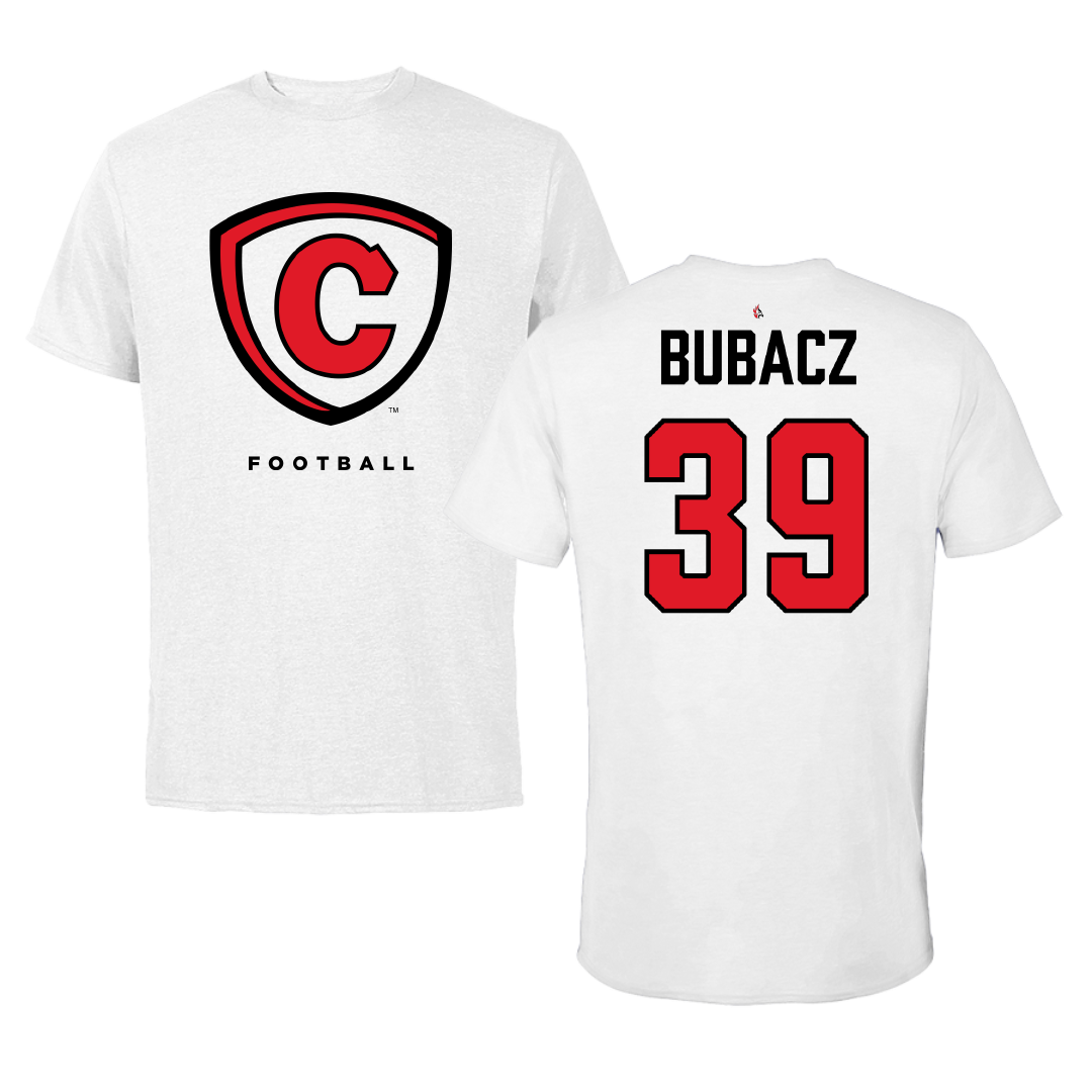 Carthage College Football White Performance Tee - #39 Benjamin Bubacz