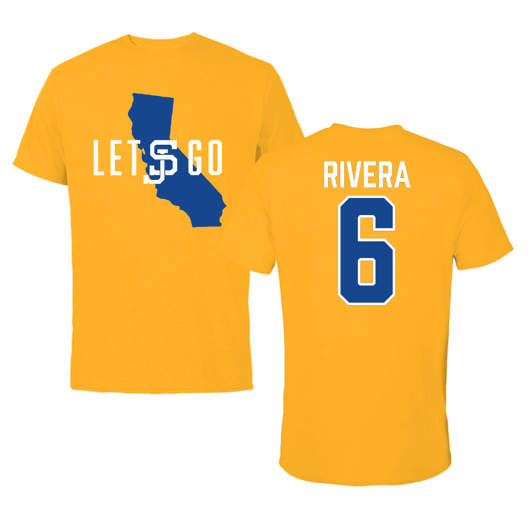 San Jose State University Soccer Gold Tee - #6 Gilberto Rivera