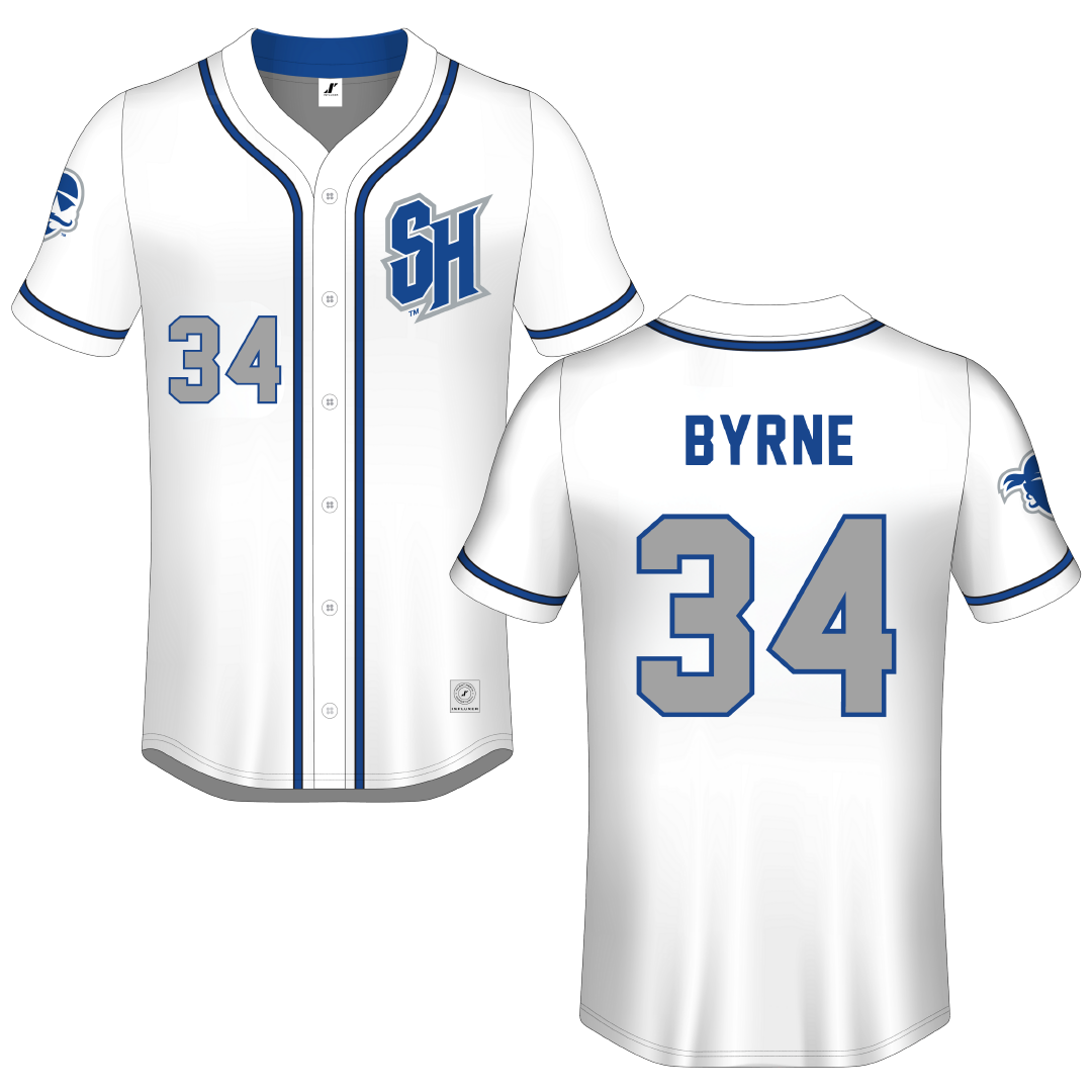 Seton Hall University White Button-Down Jersey - #34 Connor Byrne