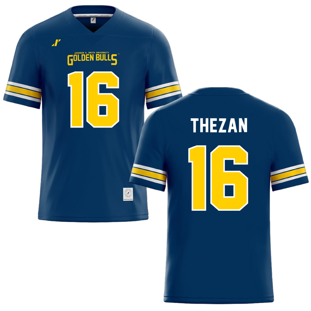 Johnson C. Smith University Navy Football Jersey - #16 Malik Thezan