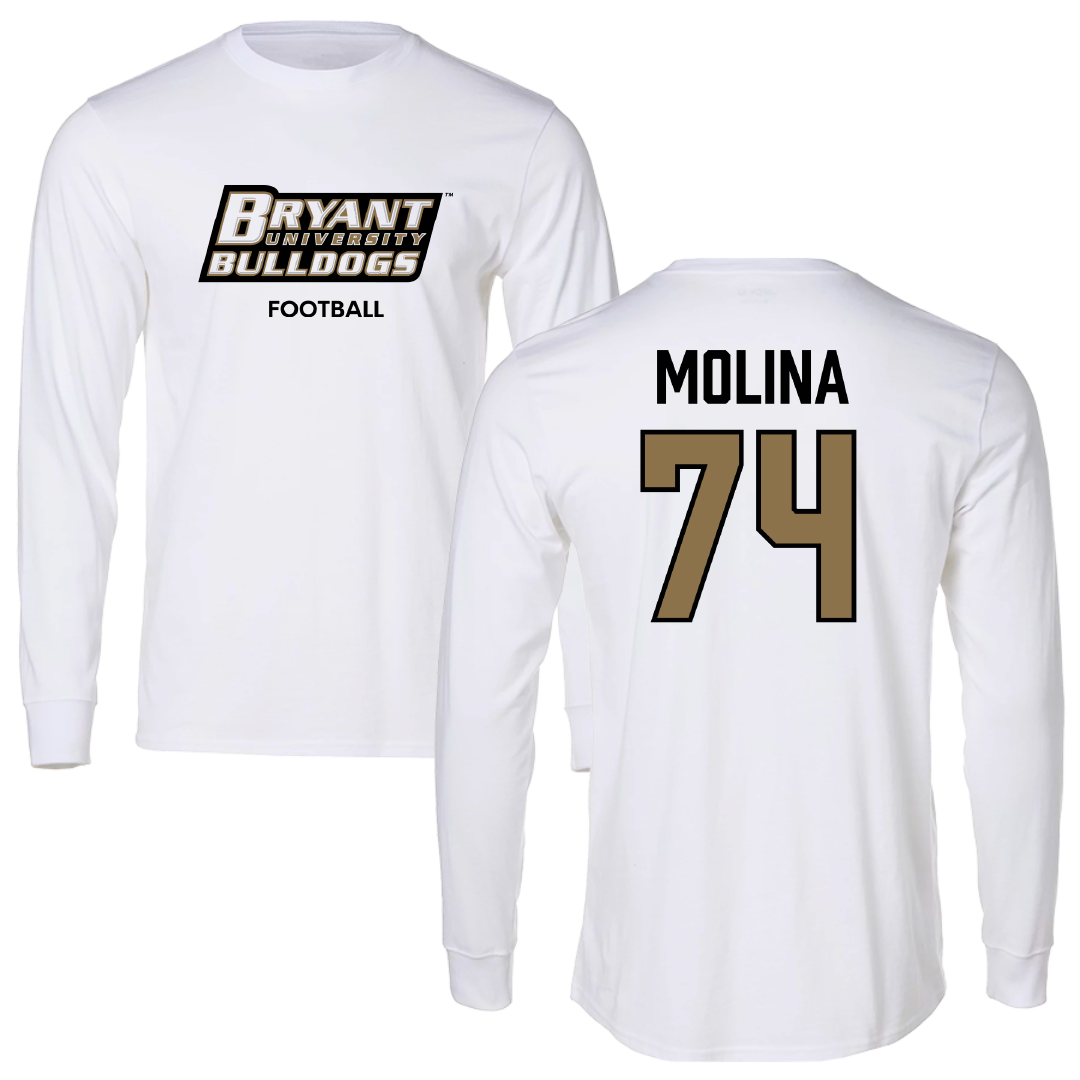 Bryant University Football White Performance Long Sleeve - #74 Nick Molina