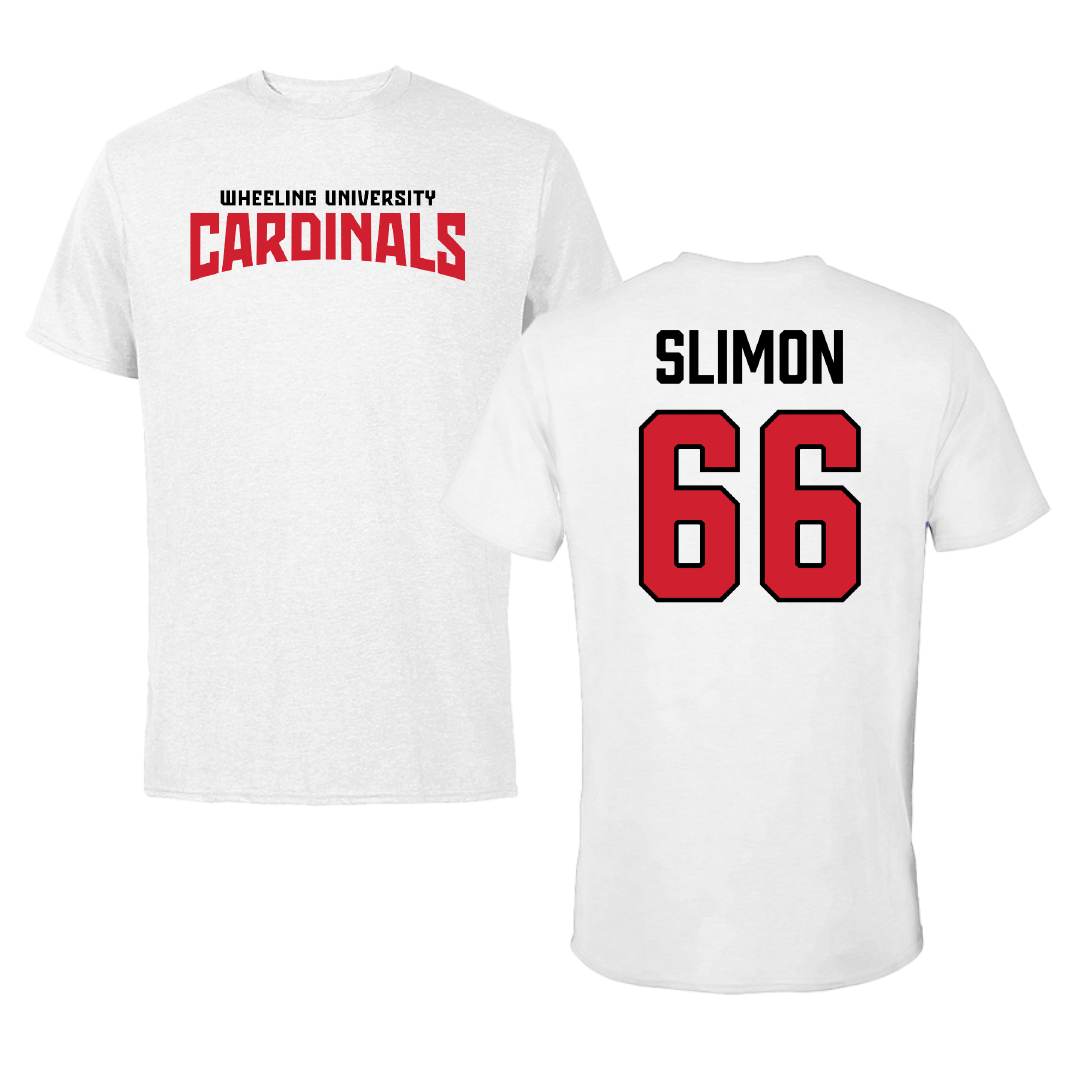 Wheeling University Football White Classic Performance Tee - #66 Domenic Slimon