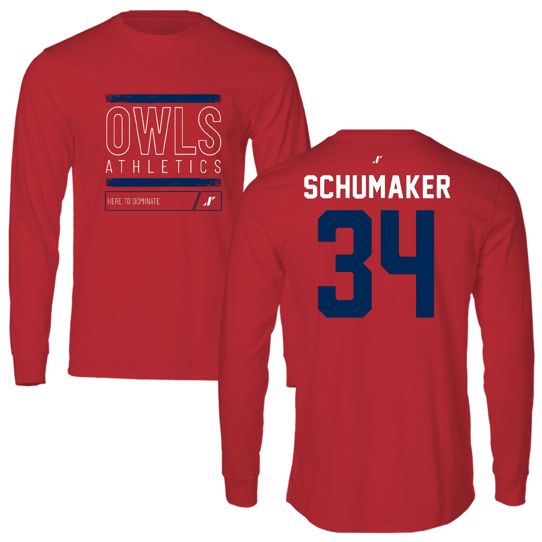 Florida Atlantic University Soccer Red Dominate Performance Long Sleeve - #34 Ethan Schumaker