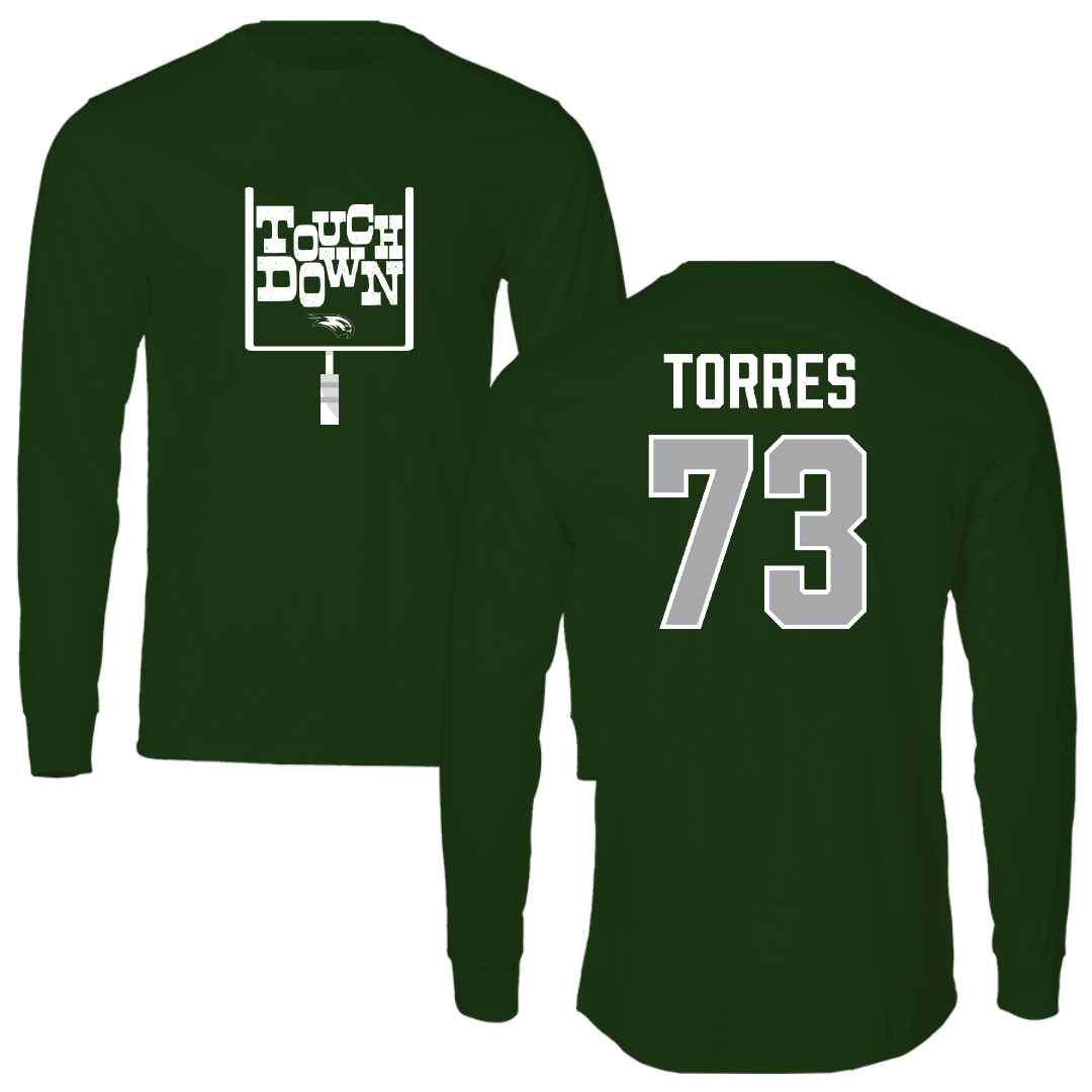 Wagner College Football Forest Green Touchdown Long Sleeve - #73 Jackson Torres