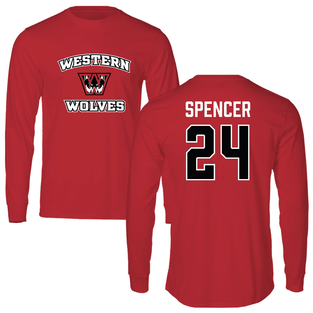 Western Oregon University Basketball (M) Red General Long Sleeve - #24 Liam Spencer