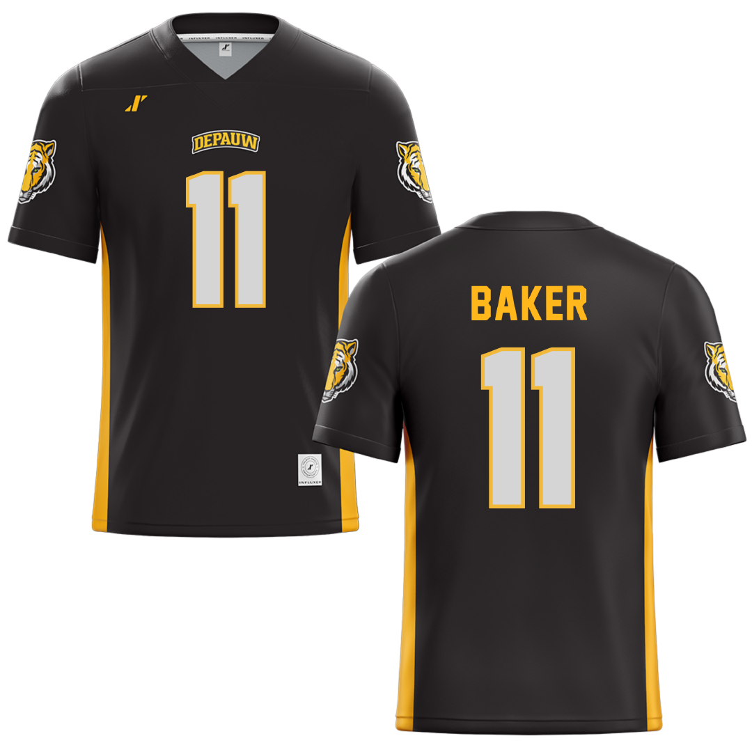 DePauw University Black Football Jersey - #11 Donavan Baker