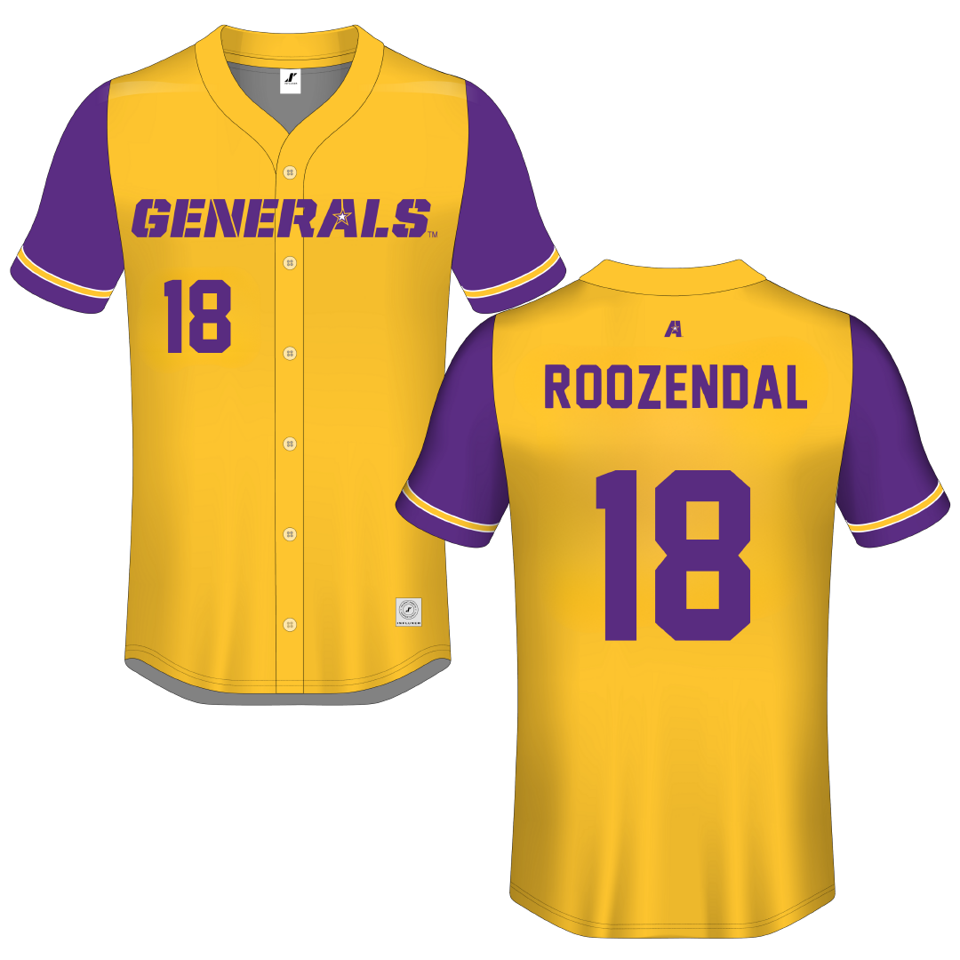 Louisiana State University-Alexandria Gold Button-Down Jersey - #18 Stephen Roozendal