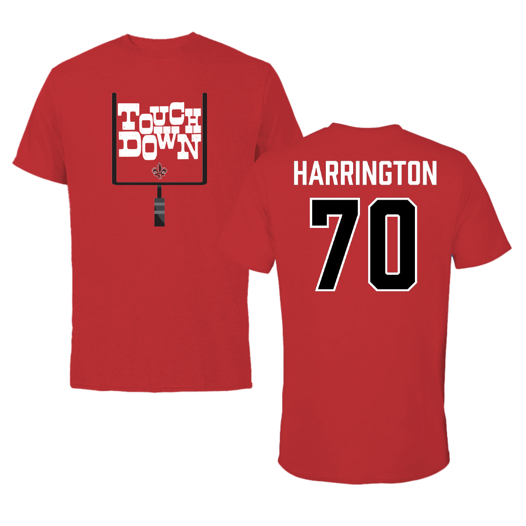 University of Louisiana at Lafayette Football Red Touchdown Performance Tee - #70 Jax Harrington