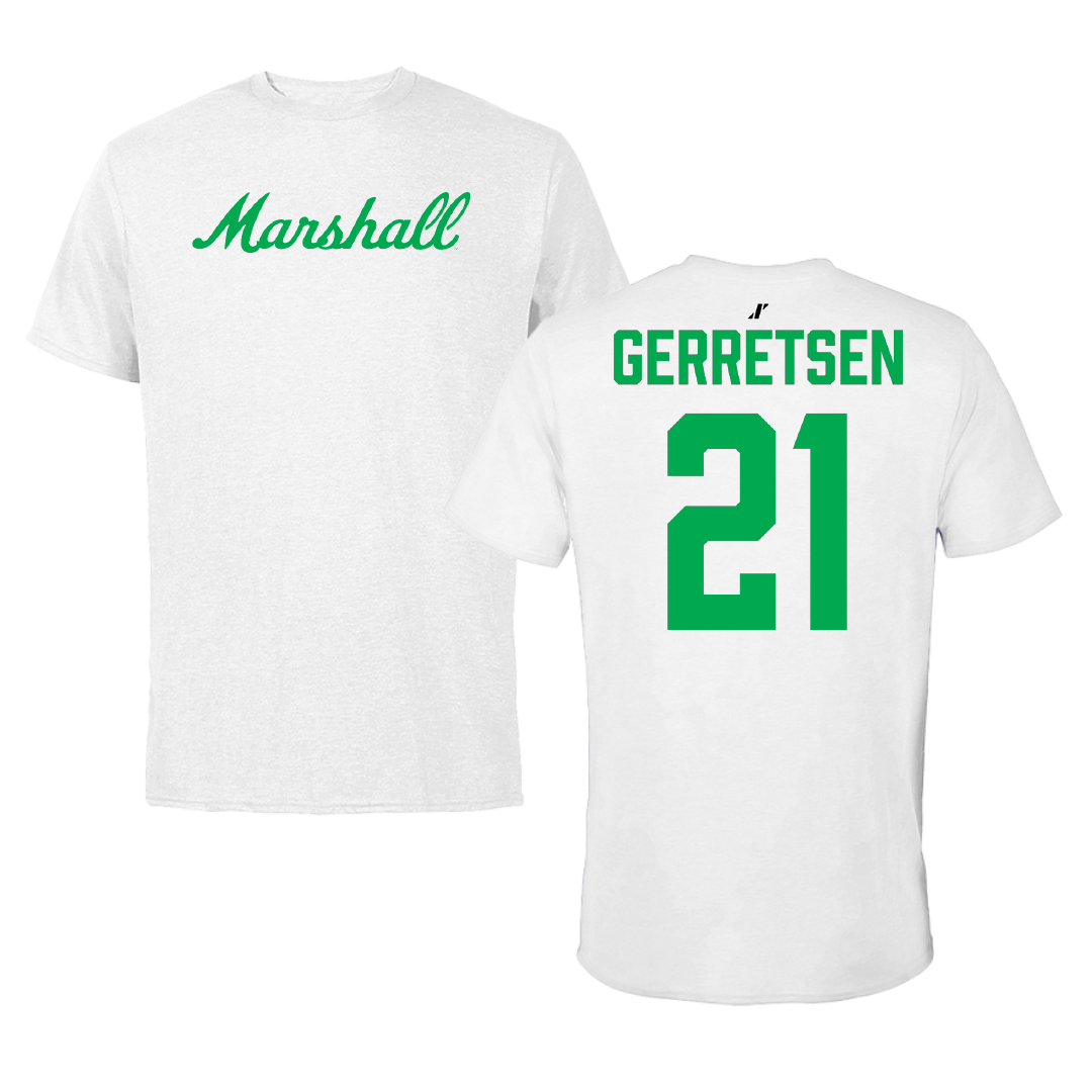 Marshall University Soccer White Performance Tee - #21 Abigail Gerretsen