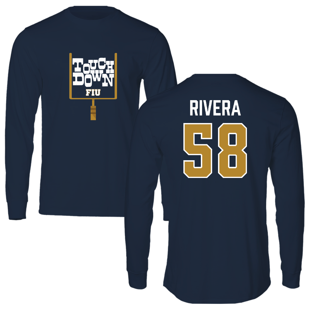 Florida International University Football Navy Touchdown Long Sleeve - #58 Ashton Rivera