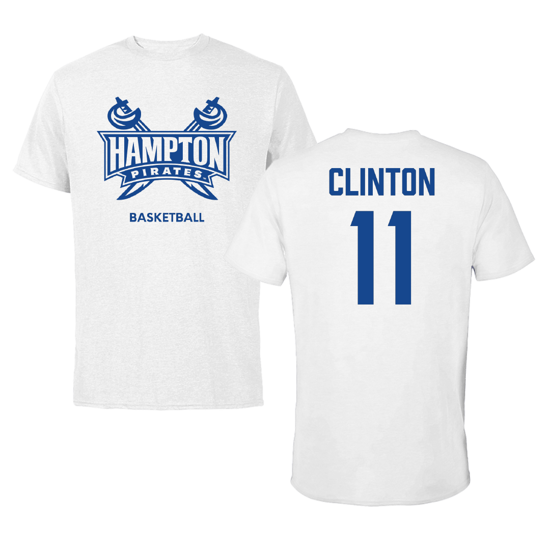Hampton University Basketball (W) White Performance Tee - #11 Jasha Clinton