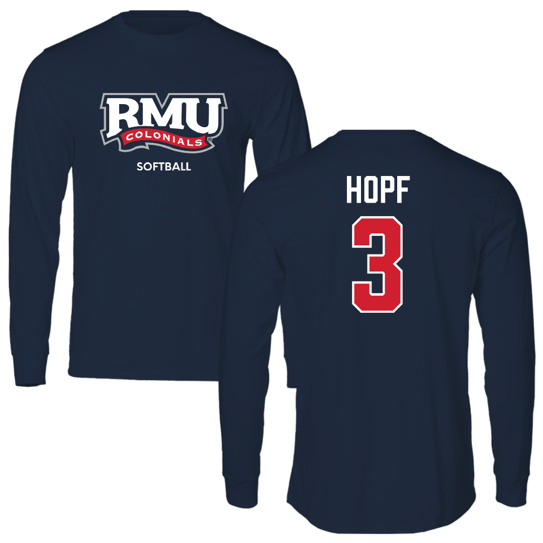 Robert Morris University Softball Navy RMU Long Sleeve - #3 Kaylyn Hopf