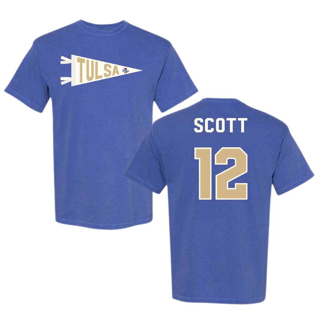 The University of Tulsa Football Blue Pennant Comfort Colors Tee - #12 Daunte Scott