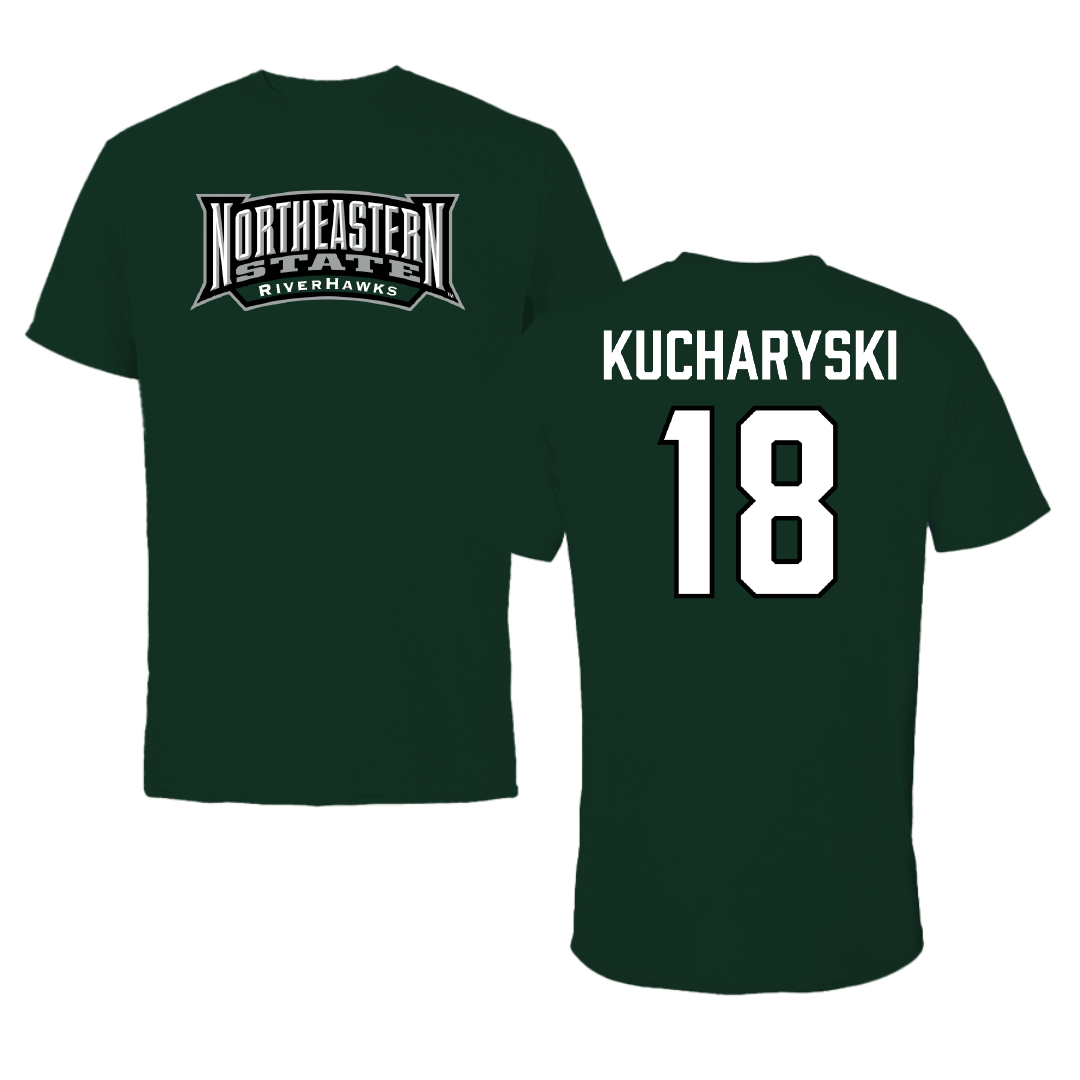 Northeastern State University Soccer Forest Green Block Performance Tee - #18 Olivia Kucharyski