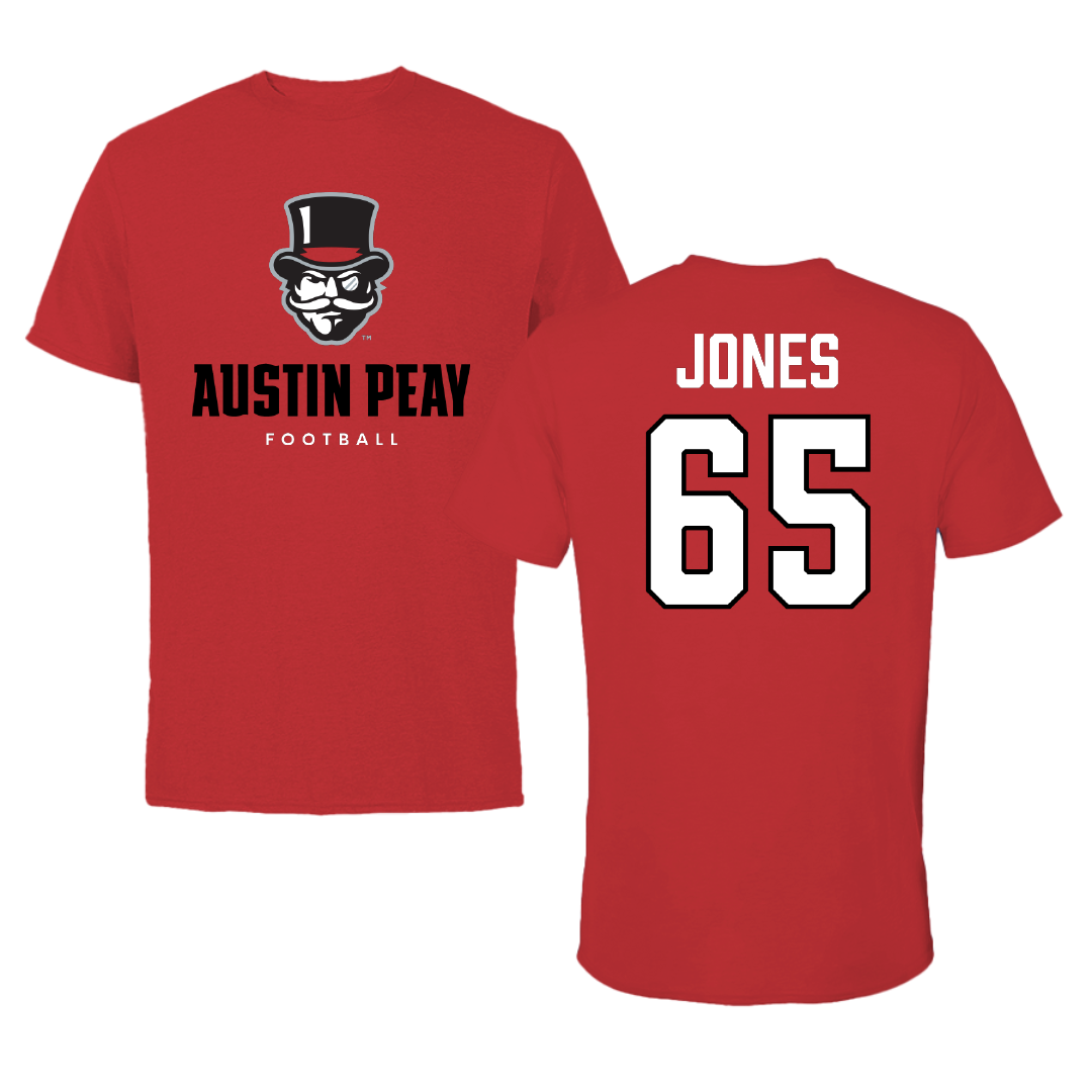 Austin Peay State University Football Red Mascot Performance Tee - #65 Miada Jones