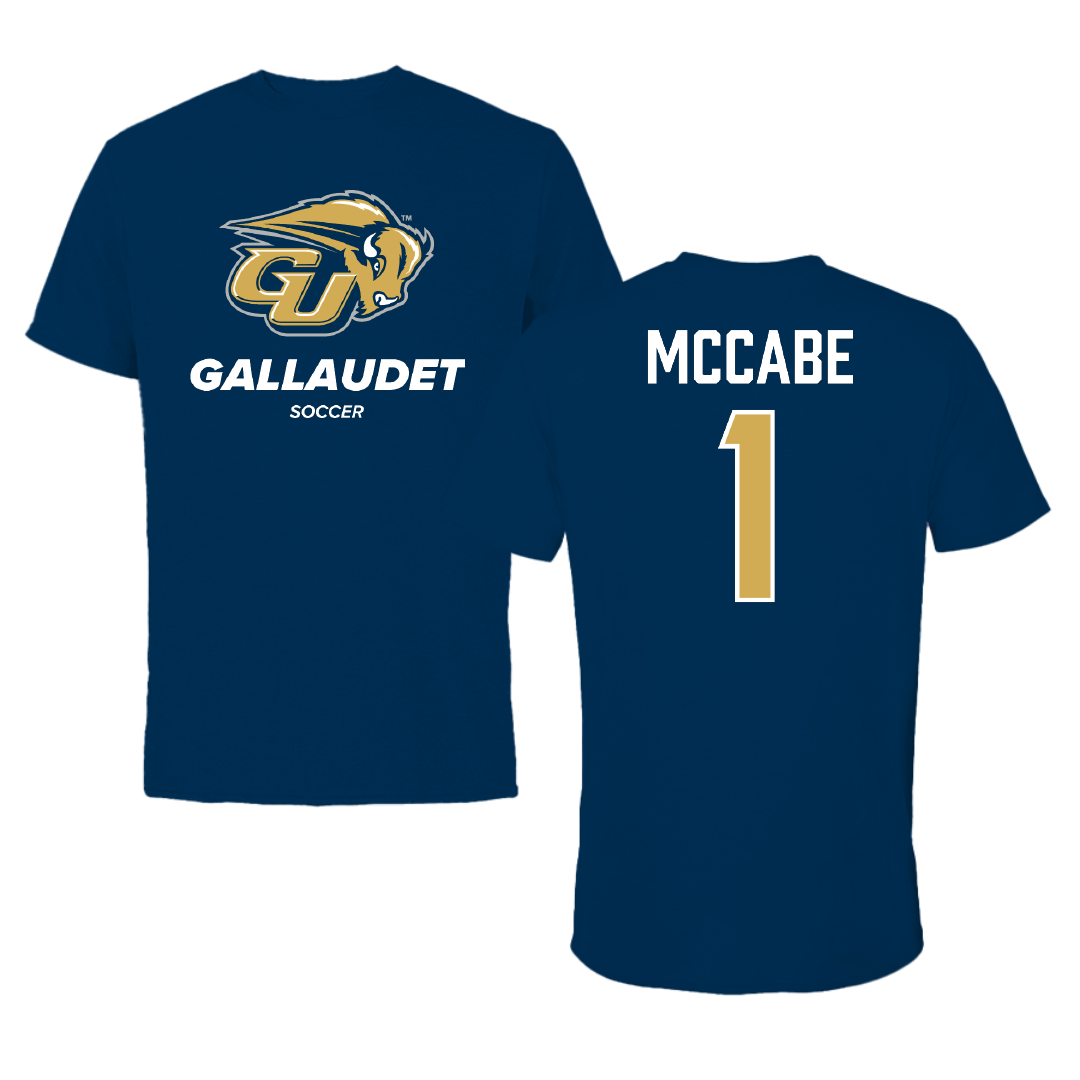 Gallaudet University Soccer (M) Navy Tee - #1 John McCabe